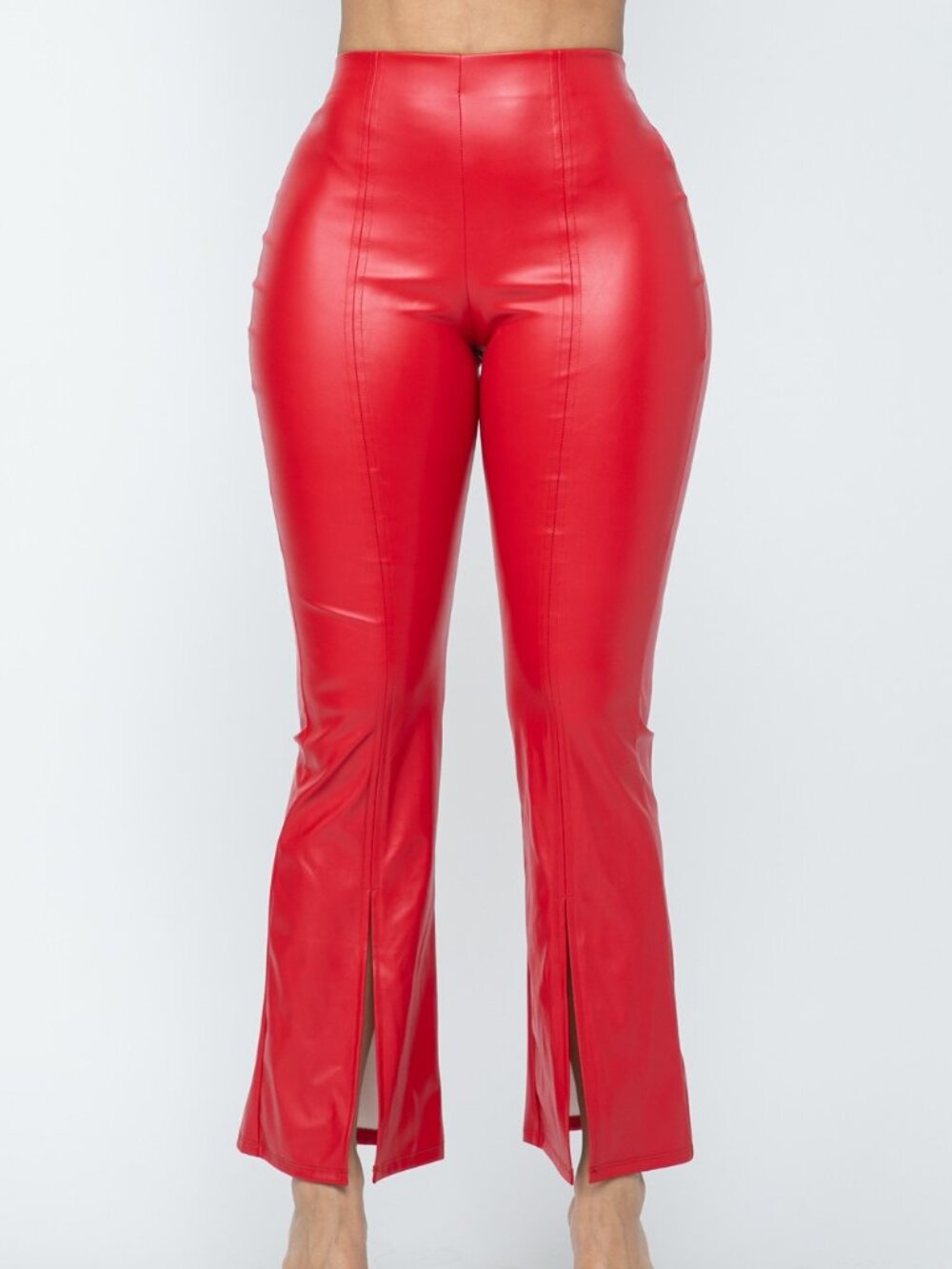 High Waisted Front Slit Hem Back Zipper Pants
